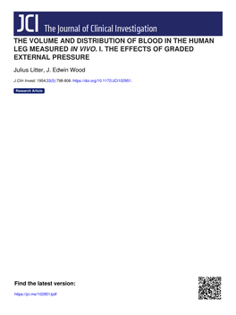 The Volume and Distribution of Blood in the Human Leg Measured in Vivo. I. the Effects of Graded External Pressure