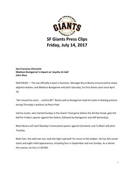 SF Giants Press Clips Friday, July 14, 2017