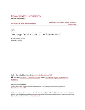 Vonnegut's Criticisms of Modern Society Candace Anne Strawn Iowa State University