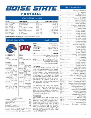 2020 Schedule / Results Bronco Game Notes Game 7