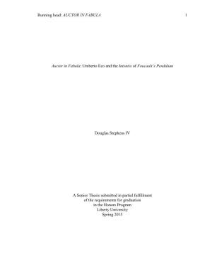 Auctor in Fabula: Umberto Eco and the Intentio of Foucault's Pendulum