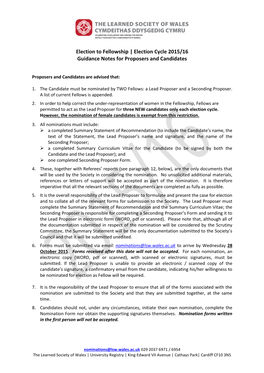 Election Cycle 2015/16 Guidance Notes for Proposers and Candidates