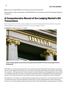 A Comprehensive Record of the Lodging Market's Q4 Transactions