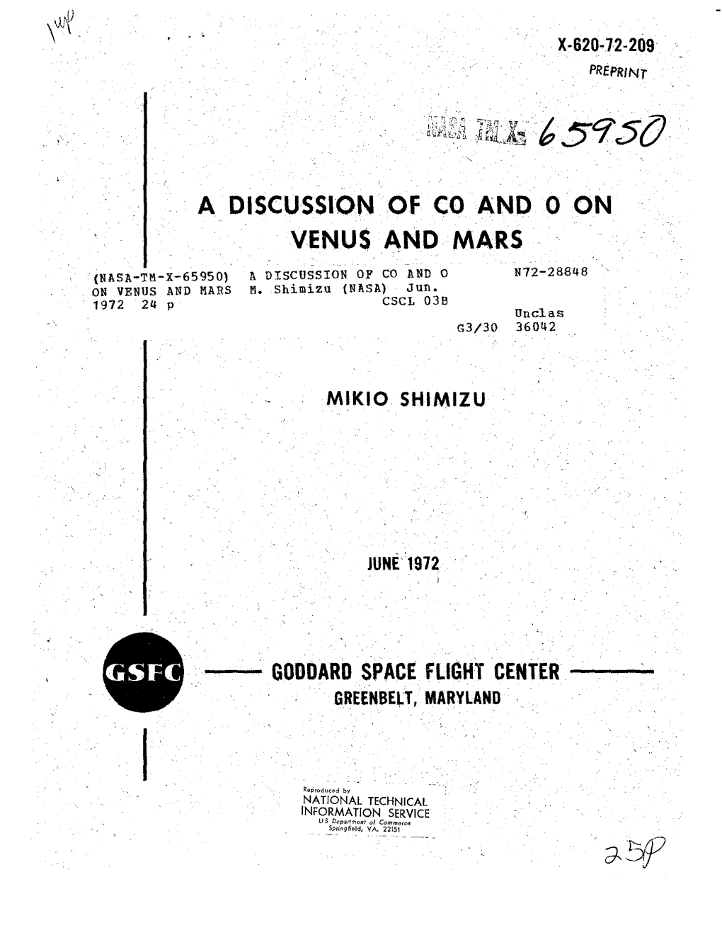 A Discussion of Co and 0 on Venus and Mars