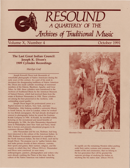 RESOUND a QUARTERLY of Me Archives of Traditional Music Volume X, Number 4 October 1991