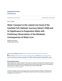 Water Transport in the Lateral Line Canal of the Intertidal
