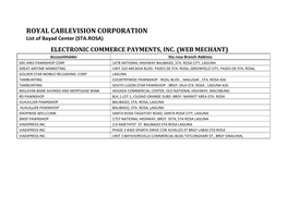 ROYAL CABLEVISION CORPORATION List of Bayad Center (STA.ROSA) ELECTRONIC COMMERCE PAYMENTS, INC