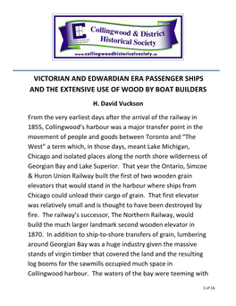 Victorian and Edwardian Era Passenger Ships and the Extensive Use of Wood by Boat Builders H