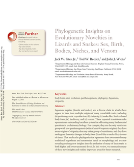 Phylogenetic Insights on Evolutionary Novelties in Lizards and Snakes: Sex, Birth, Bodies, Niches, and Venom
