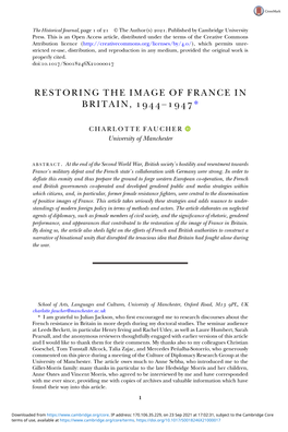 Restoring the Image of France in Britain, –