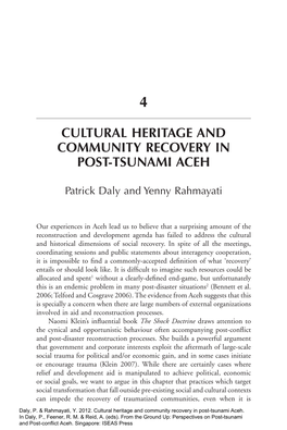 (2012). Cultural Heritage and Community Recovery in Post