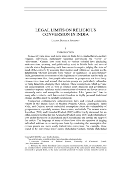 Legal Limits on Religious Conversion in India