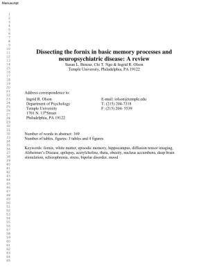 Dissecting the Fornix in Basic Memory Processes and 12 13 Neuropsychiatric Disease: a Review 14 Susan L