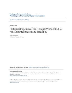 Historical Function of the Fictional Work of H. J. C Von Grimmelshausen and Essad Bey Sarah Griesbach Washington University in St