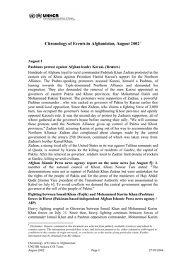 Chronology of Events in Afghanistan, August 2002*