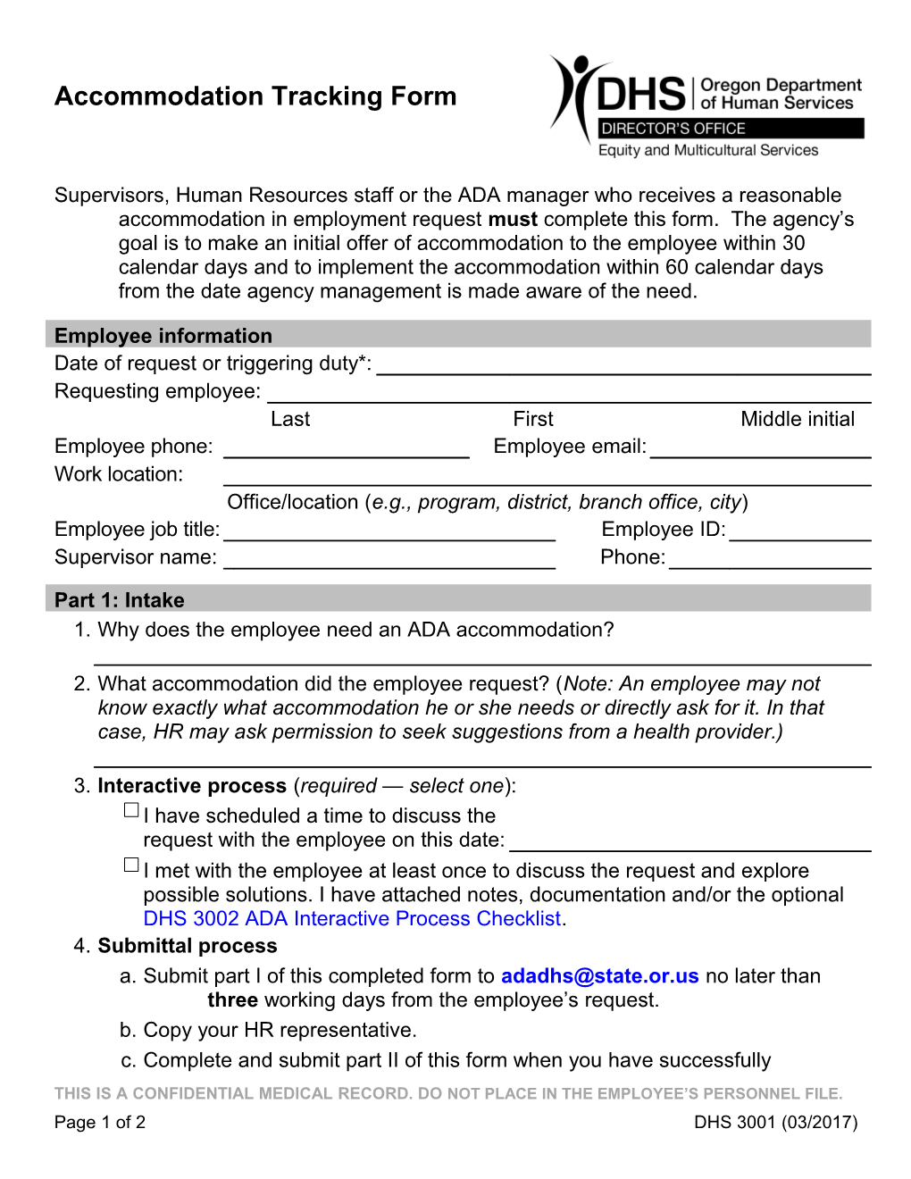 DHS 3001 Accommodation Tracking Form