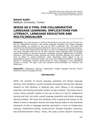 Wikis As a Tool for Collaborative Language Learning: Implications for Literacy, Language Education and Multilingualism