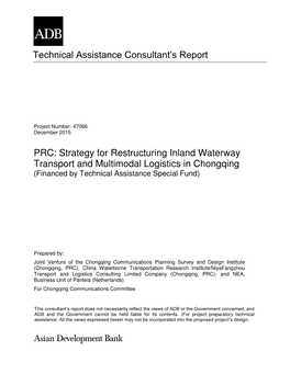PRC: Strategy for Restructuring Inland Waterway Transport and Multimodal Logistics in Chongqing (Financed by Technical Assistance Special Fund)