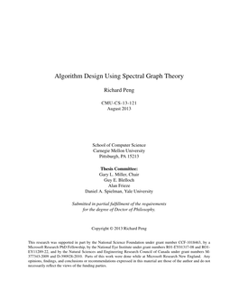 Algorithm Design Using Spectral Graph Theory