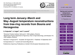 Spring and Summer Temperature Reconstruction for the NW Balkan