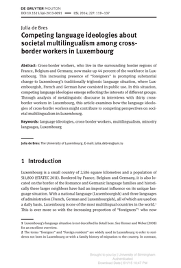 Competing Language Ideologies About Societal Multilingualism Among Cross- Border Workers in Luxembourg