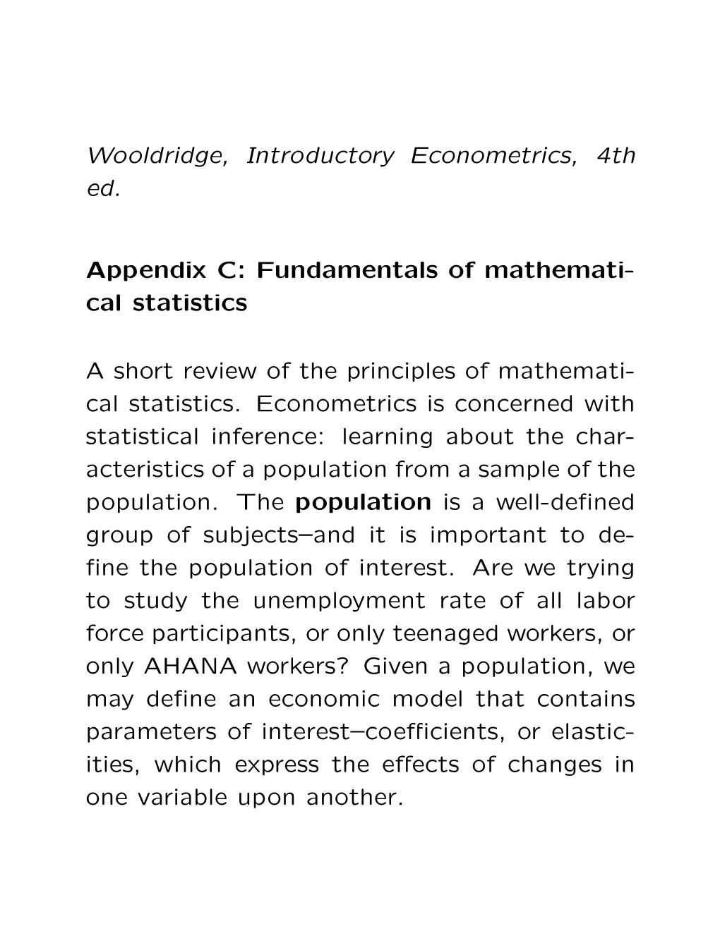 Wooldridge, Introductory Econometrics, 4Th Ed. Appendix C