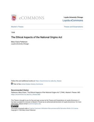 The Ethical Aspects of the National Origins Act