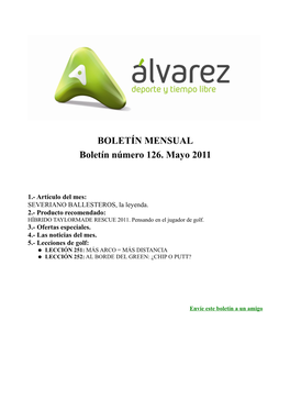 BOLETÍN MENSUAL Boletín Número 126. Mayo 2011