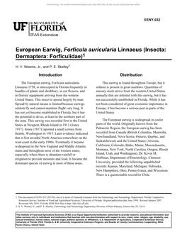 European Earwig, Forficula Auricularia Linnaeus (Insecta: Dermaptera: Forficulidae)1