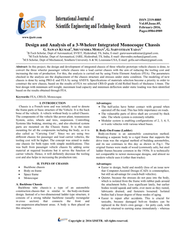 Design and Analysis of a 3-Wheleer Integrated Monocoque Chassis 1 2 3 G