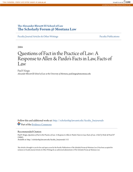 Questions of Fact in the Practice of Law: a Response to Allen & Pardo's Facts in Law, Facts of Law Paul F
