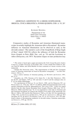 Armenian Additions to a Greek Gospelbook: Brescia, Civica Biblioteca, Fondo Querini, Cod