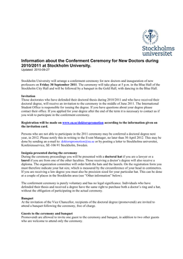 Information About the Conferment Ceremony for New Doctors During 2010/2011 at Stockholm University