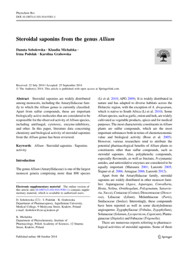 Steroidal Saponins from the Genus Allium