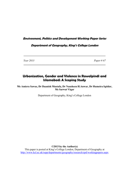 Urbanization, Gender and Violence in Rawalpindi and Islamabad: a Scoping Study