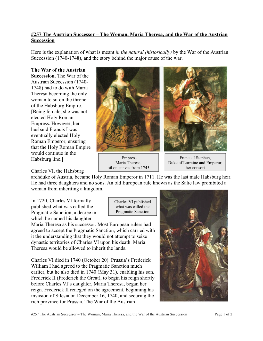 257 the Austrian Successor – the Woman, Maria Theresa, and the War of the Austrian Succession