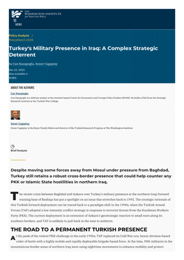 Turkey's Military Presence in Iraq: a Complex Strategic Deterrent by Can Kasapoglu, Soner Cagaptay