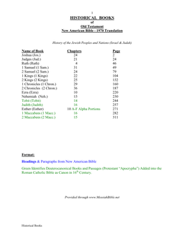 HISTORICAL BOOKS of Old Testament New American Bible - 1970 Translation