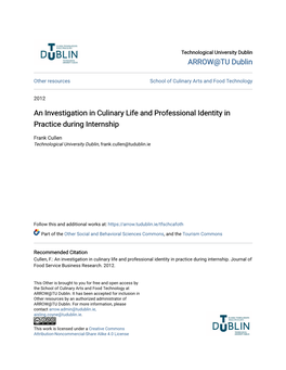 An Investigation in Culinary Life and Professional Identity in Practice During Internship