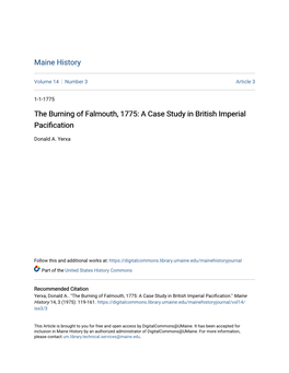 The Burning of Falmouth, 1775: a Case Study in British Imperial Pacification