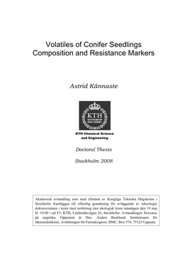Volatiles of Conifer Seedlings Composition and Resistance Markers