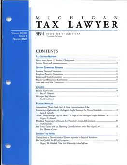Taxation Section: Michigan Tax Lawyer Winter 2007
