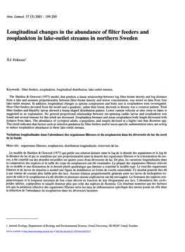 Longitudinal Changes in the Abundance of Filter Feeders and Zooplankton in Lake-Outlet Streams in Northern Sweden