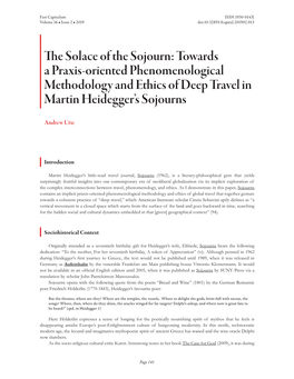 Towards a Praxis-Oriented Phenomenological Methodology and Ethics of Deep Travel in Martin Heidegger’S Sojourns