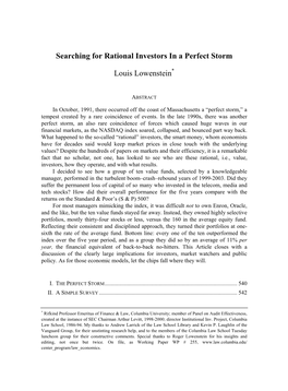 Searching for Rational Investors in a Perfect Storm Louis Lowenstein