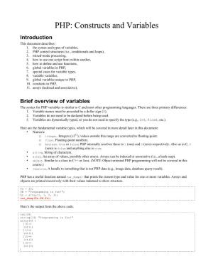 PHP: Constructs and Variables Introduction This Document Describes: 1
