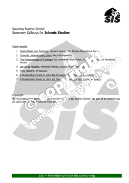 SIS Islamic Studies Syllabus