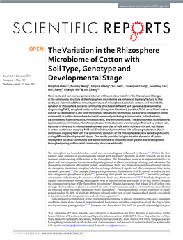 The Variation in the Rhizosphere Microbiome of Cotton with Soil Type, Genotype and Developmental Stage