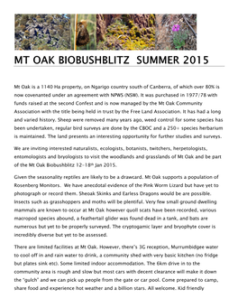 Mt Oak Biobushblitz Summer 2015