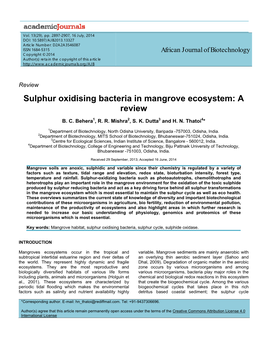 Sulphur Oxidising Bacteria in Mangrove Ecosystem: a Review